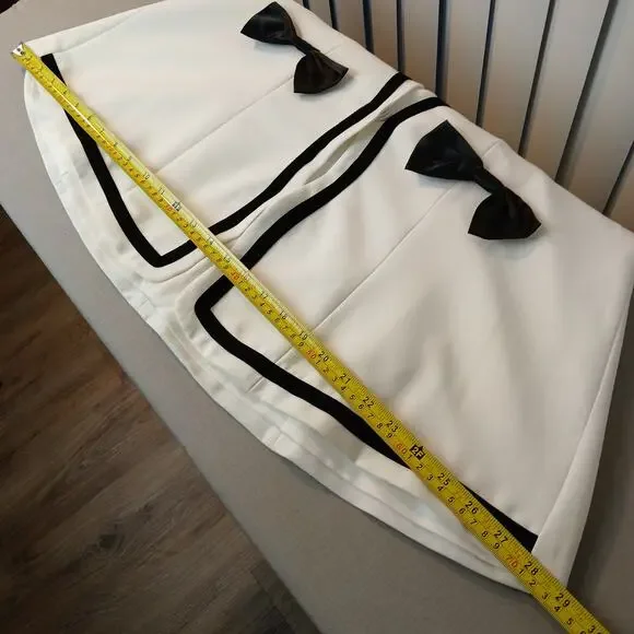 Blingor White Midi Coat with black bows L NOS fitted anime style - Picture 13 of 15